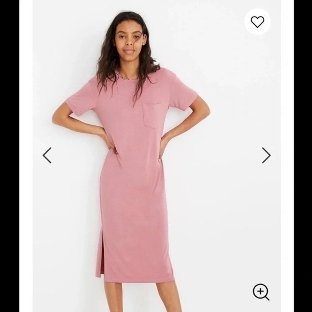 Madewell Dusty Rose Pink Viscose Spandex Jersey Knit T-Shirt Midi Dress Small S